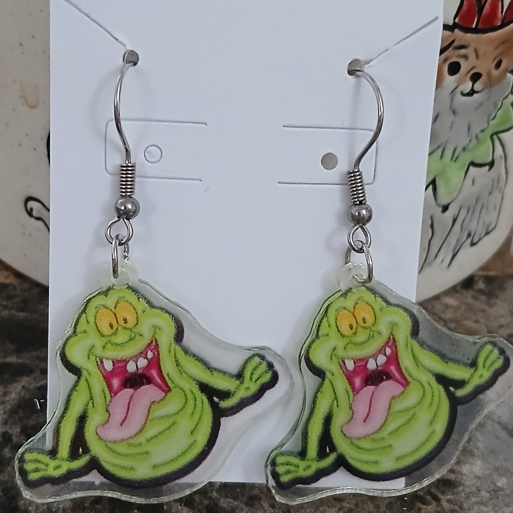 New Ghostbusters Slimer the Ghost Dangle Drop Acrylic Earrings